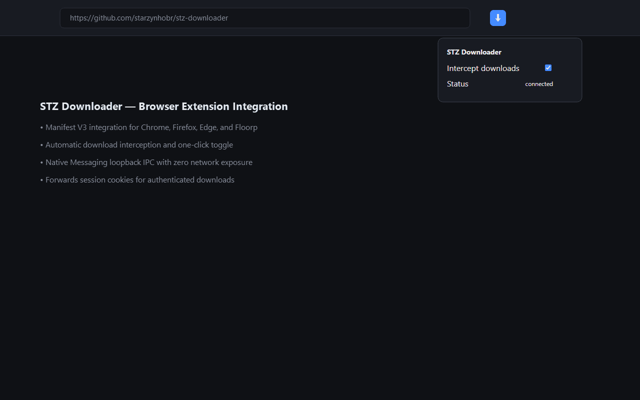 STZ Downloader popup