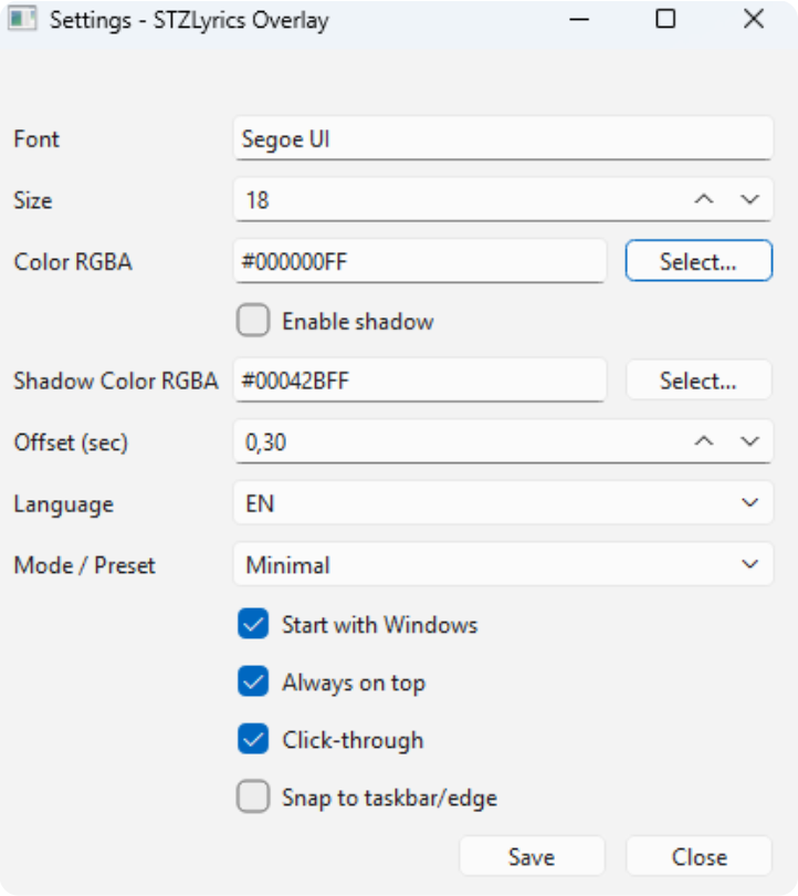 STZ Lyrics Overlay screenshot 3
